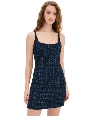 Endless Rose Knit Trimmed Tweed Mini Dress - Blue