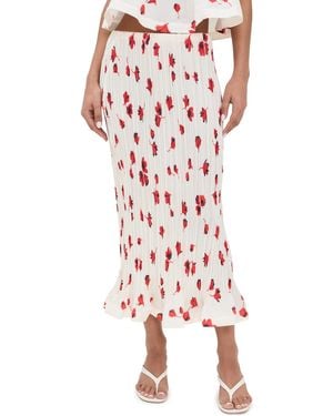 Self-Portrait Floral Plisse Midi Skirt - Red