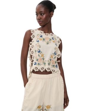 Sea Adonna Embroidered Sleeveless Top - Natural
