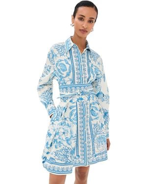 Versace Underwater Barocco Cotton Poplin Dress - Blue