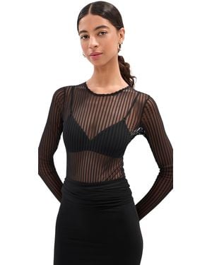 Le Bos Hannah Striped Thong Bodysuit - Black