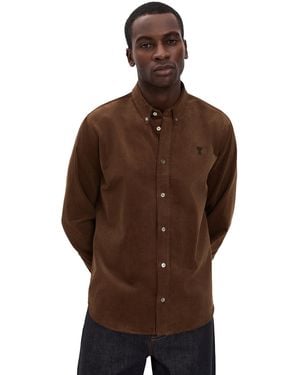 Ami Paris Quota Contrasted Corduroy De Coeur Button Down Shirt - Brown