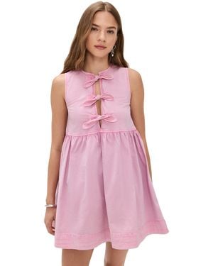 Ganni Washed Stretch Cotton Mini Bow Tie Dress - Pink
