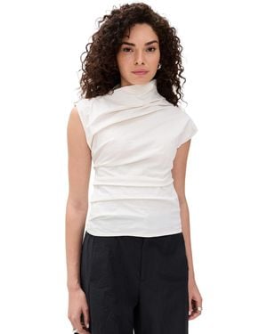 Ganni Stretch Cotton Ruched Top - Black