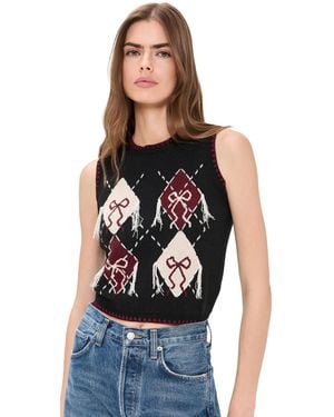 Another Girl Bow Argyle Knitted Tank - Black