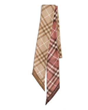 Burberry Skinny Check Silk Scarf - Natural