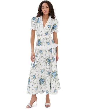 Rodarte And Daisy Silk Short Sleeve Silk Dress With Eyelet Ruffle Detail And Belt - White