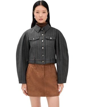 Ganni Brushed Wool Stripe Jacket - Black