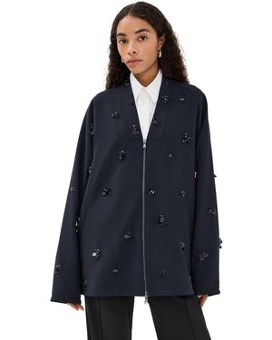 Tibi Tropical Wool Beaded Bomber - Blue