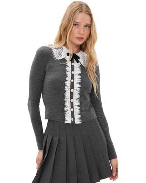 Self-Portrait Lace Collar Knit Cardigan - Black