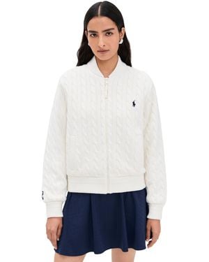 Ralph Lauren Cable Stitch Hybrid Baseball Jacket - White