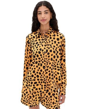 BruceGlen Stretch Silk Button Up Shirt - Orange
