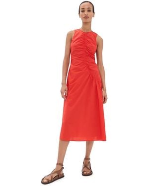 Theory Asymmetrical Ruched Tank Dress Poppy - Red