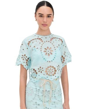 Zimmermann Awaken Embroidered Bodice Shirt - Blue
