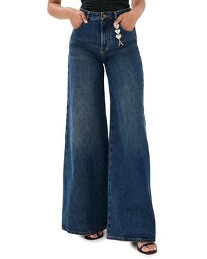 Area Crystal Heart Charm Wide Leg Jeans - Blue