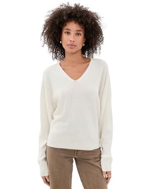 Theory Relaxed V Neck Cashmere Sweater - White