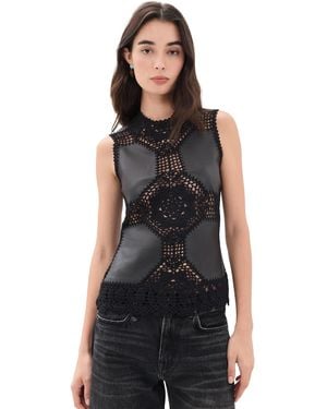 Ulla Johnson Livia Crochet And Leather Top - Black
