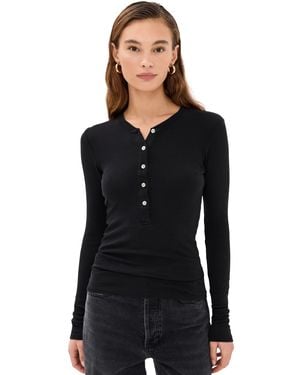 GOOD AMERICAN Jeanius Fitted Long Sleeve Henley - Black