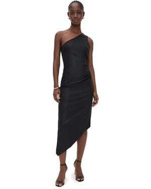 DL1961 Esme One Shoulder Coated Midi Dress Coated (Highluxe) - Black