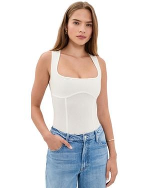 Fleur du Mal Cotton Scoop Neck Thong Bodysuit - White