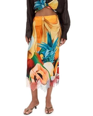 Donde Esteban Salpicon Silk Long Skirt - Orange