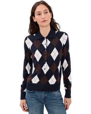 Alex Mill Long Wool Argyle Placket Polo - Blue
