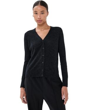 Tibi Skinlike Mercerized Wool V Neck Shrunken Cardigan - Black