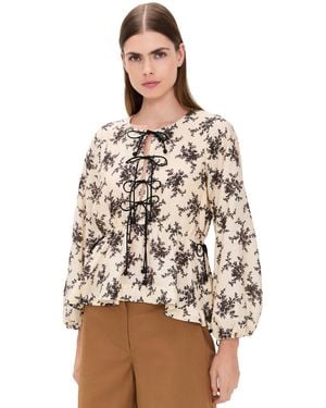 Sea Joan Print Tie Front Top - Natural