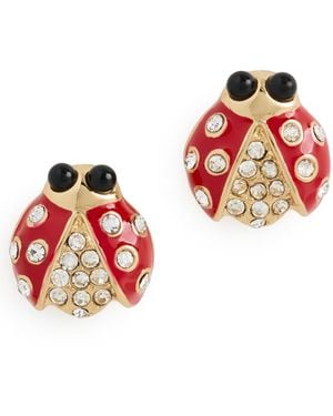Kenneth Jay Lane Crystal Ladybug Back Ball Earring - Red