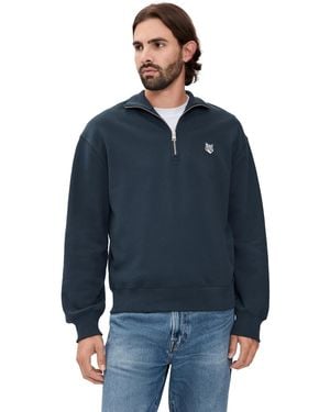 Maison Kitsuné Fox Head Comfort Half Zip Sweatshirt - Blue