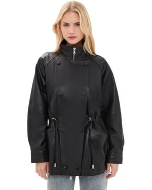 Avec Les Filles Slouchy Leather Anorak - Black