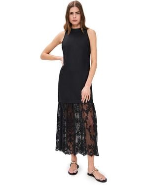 Sea Marja Embroidery Mesh Combo Tank Dress - Black