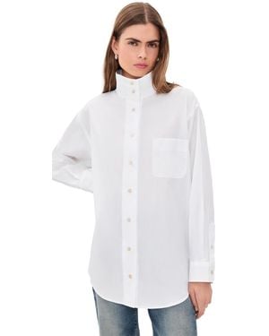 R13 Tall Collar Boyfriend Button Up Shirt - White