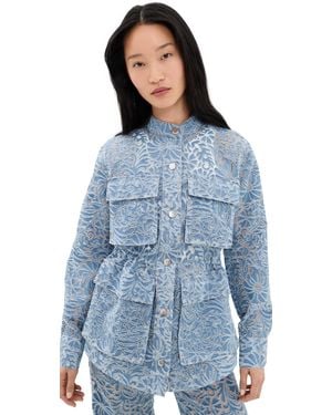 Veronica Beard Burnout Floral Lane Jacket - Blue