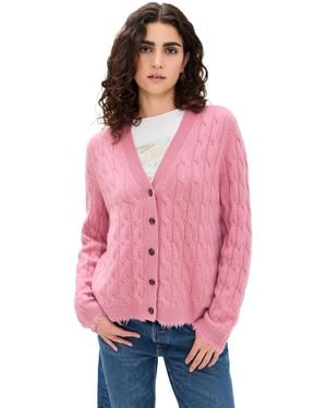 RE/DONE Cashmere Cable V Neck Cardigan - Pink