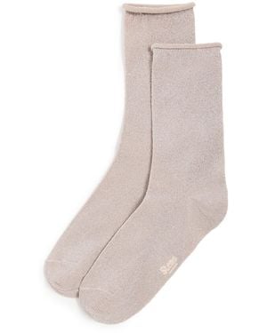 Stems Fine Metallic Rolled Socks - White