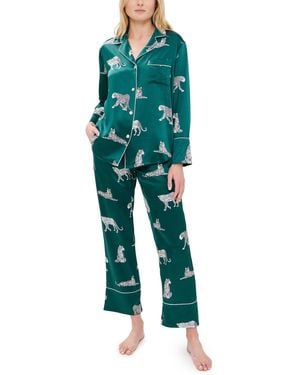 Petite Plume Mulberry Silk Panthre De Luxe Pajama Set - Green