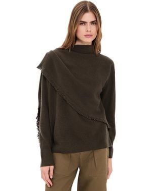 Vince Draped Fringe Scarf Sweater - Brown