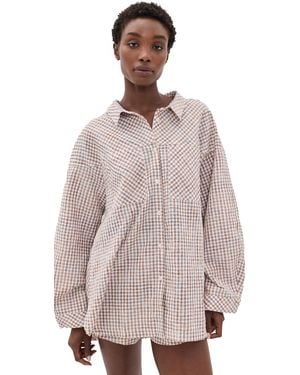 Free People Cross My Heart Button Down Shirt - Pink