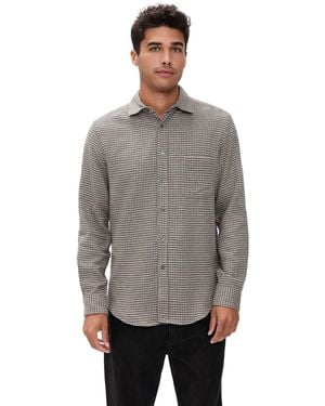 Portuguese Flannel Abstract Pied Poule Button Down Shirt - Grey