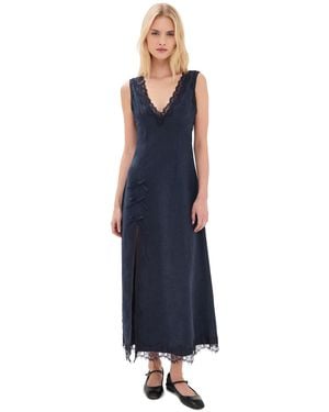 Moon River Lace Insert Midi Dress - Blue