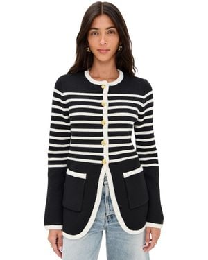 English Factory Knit Striped Sweater Cardigan - Black