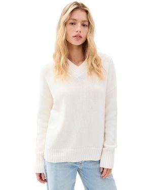 La Ligne Solid Marin V Neck Sweater - White