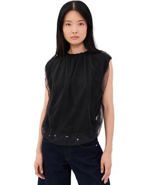 MEIMEIJ Sleeveless Tulle Jewel Neck Top - Black