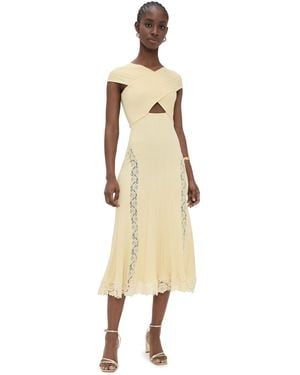 Self-Portrait Knit Lace Insert Midi Dress - Natural