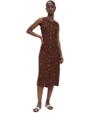 Little Lies Polka Dot Embroidered Dress - Brown