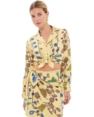 Versace Printed Crop Silk Twill Shirt - Natural