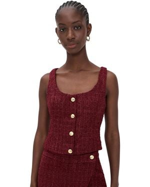 Endless Rose Tweed Scoop Neck Buttoned Top - Red