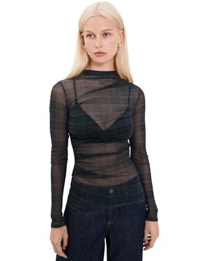 Enza Costa Mesh Long Sleeve Twist Top - Black