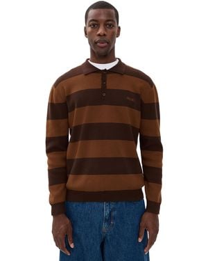 Rhythm Ventura Stripe Knit Polo - Brown